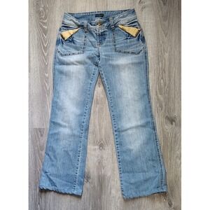 Y2K VENUS‎ Sz 8 Jeans Boho Bootcut Leg Studded Designed Stitch Pockets